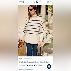 Lake 100% Cotton Madeline Sweater in Ivory Black Stripe size Small